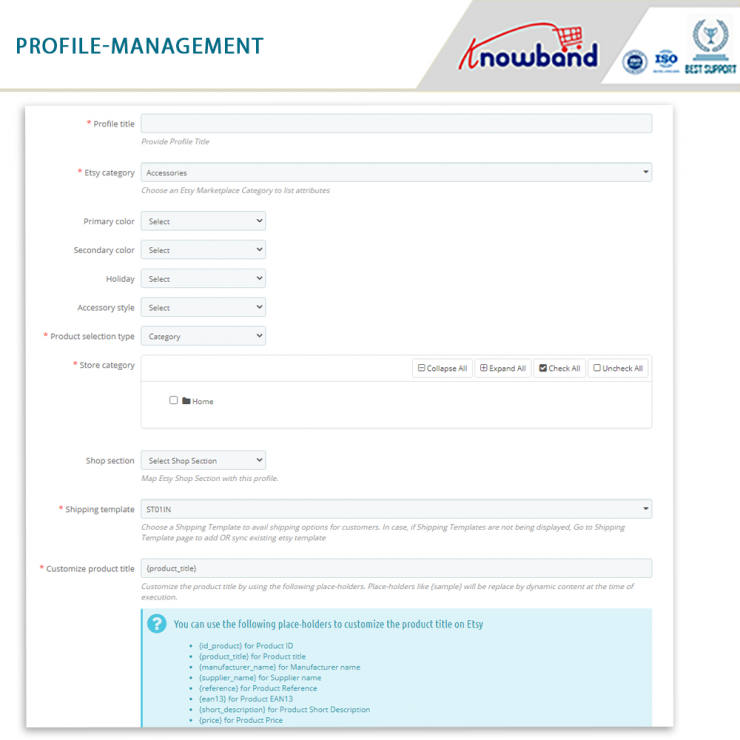profile management of Prestashop Etsy Marketplace Integration Addon by knowband
