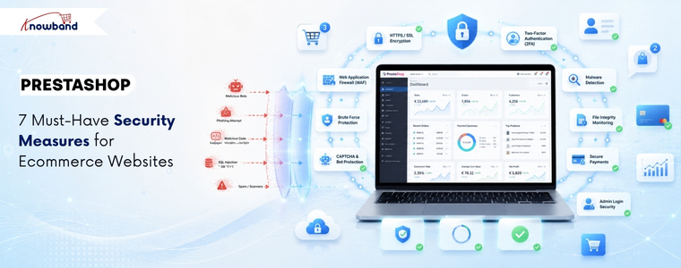 PrestaShop Security Module protecting an eCommerce store from brute-force attacks, malware, bots, and security threats.